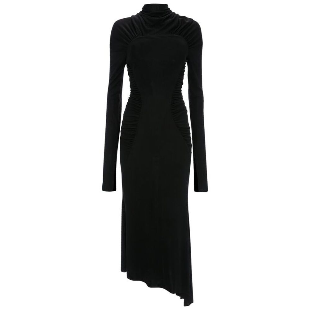 High Neck Gathered Midi Dress Women